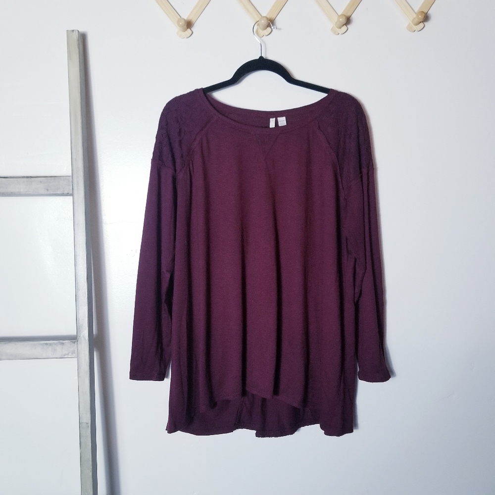 C EST 1946 WINE COLOR LONG SLEEVE BLOUSE WITH LACE ACCENTS SIZE 18/20W